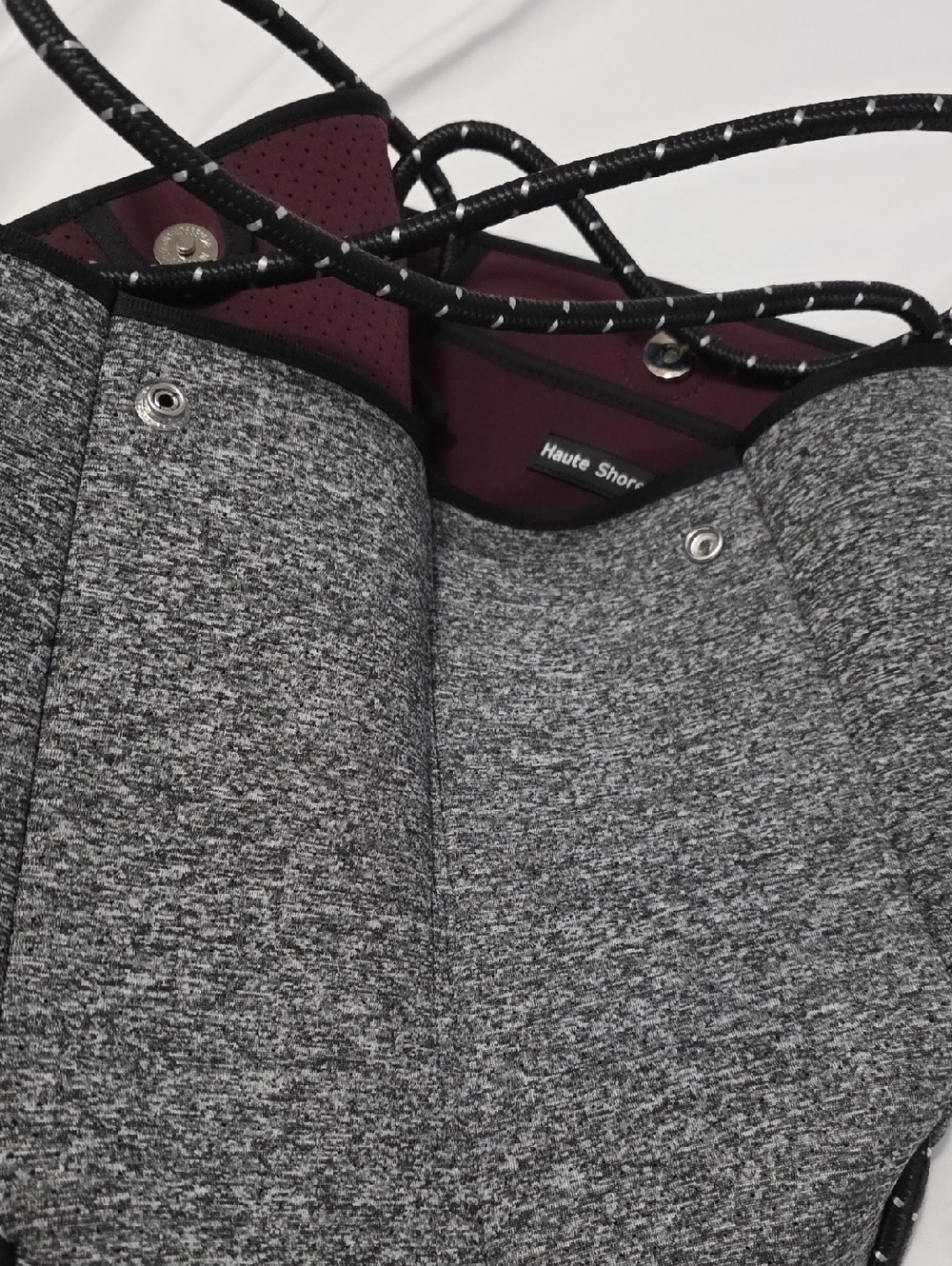 Grey Tote Bag with Burgundy Stripe - Haute Shore - Picture 5 of 6